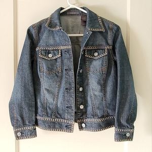 Liz Claiborne Dark Wash Stitched Button Up Jean Jacket Size Small